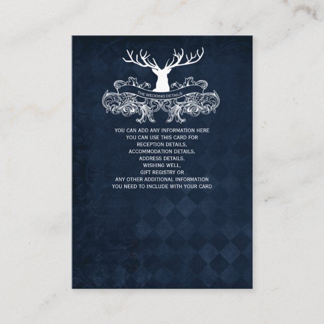 Carte D'accompagnement Blue Rustic Antler Deer Mariage de bois (Devant)