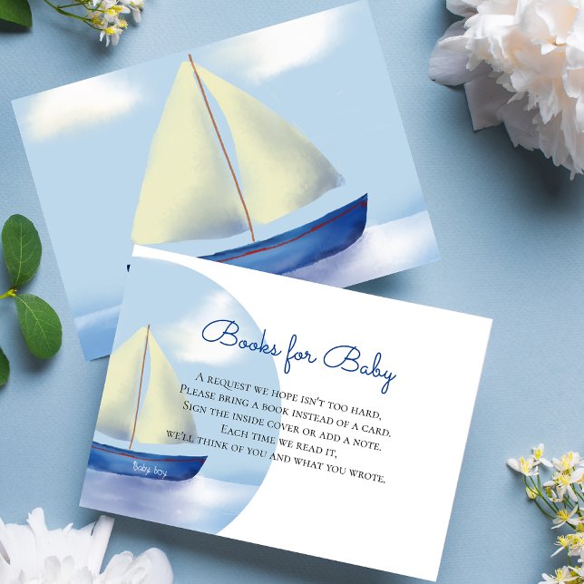 Carte D'accompagnement Blue Sailboat Baby shower Livres pour bébé (Créateur téléchargé)