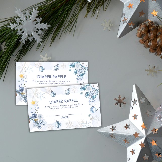 Carte D'accompagnement Blue Snowflake Flower Diaper Raffle Baby Shower  (Blue Snowflake Flower Diaper Raffle Baby Shower Enclosure Card)