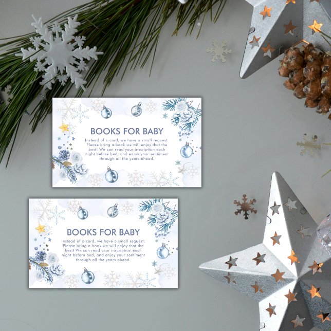 Carte D'accompagnement Blue Snowflake Flower Winter Books Baby Shower  (Blue Snowflake Flower Winter Books Baby Shower Enclosure Card)