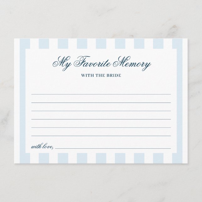 Carte D'accompagnement Blue Striped Favorite Memory Bridal Shower (Devant)