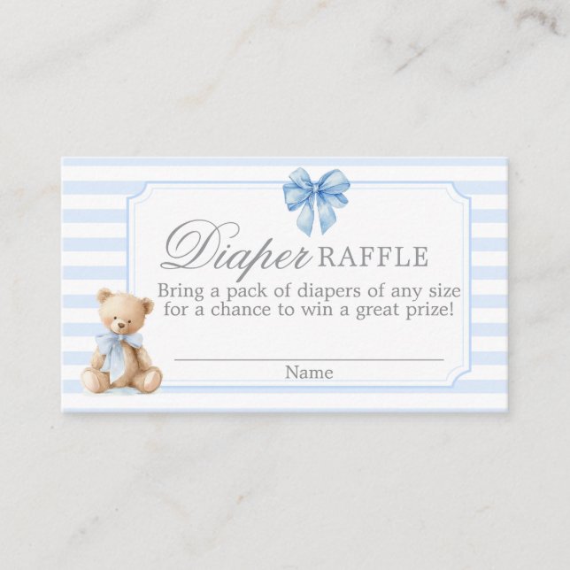 Carte D'accompagnement Blue Stripes Bear Baby shower Diaper Raffle Card (Devant)