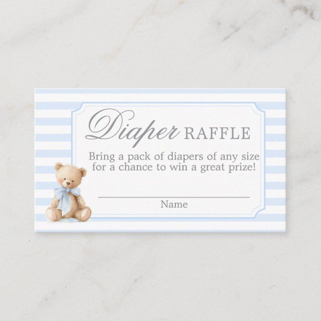 Carte D'accompagnement Blue Stripes Bear Baby shower Diaper Raffle Card (Devant)