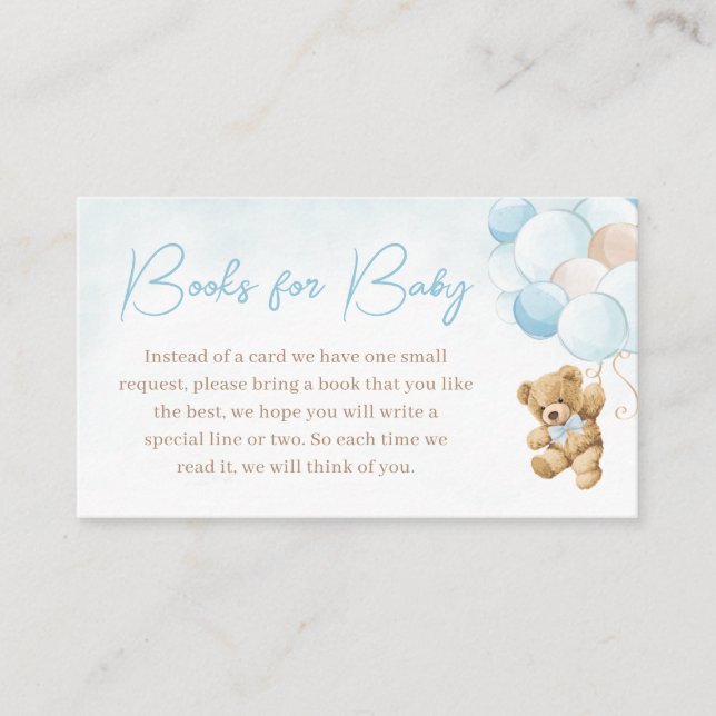 Carte D'accompagnement Blue Teddy Bear Balloons Livres pour bébé (Devant)