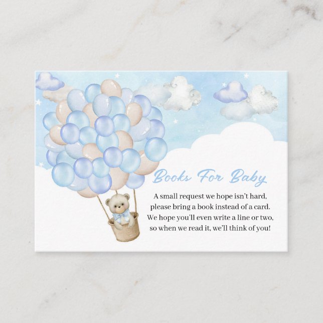 Carte D'accompagnement Blue Teddy Bear Flying Balloons Livres pour bébé (Devant)