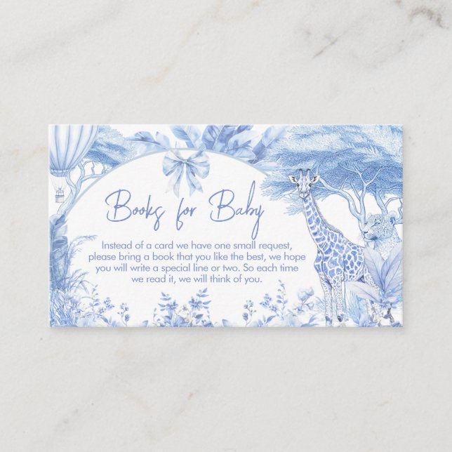 Carte D'accompagnement Blue Toile Safari Baby shower Livres pour bébé (Devant)
