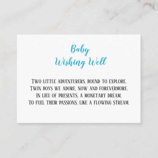 Carte D'accompagnement Blue Twin Baby Boys Wishing Well Baby shower (Devant)