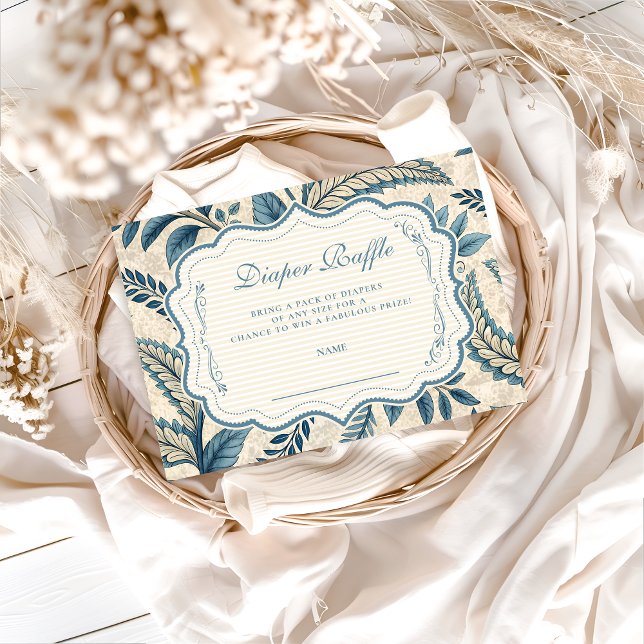 Carte D'accompagnement Blue Vintage Botanical Diapper Raffle (Créateur téléchargé)
