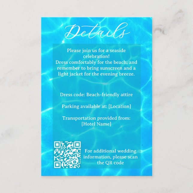 Carte D'accompagnement Blue Water Beach & Destination Wedding Ocean Theme (Devant)