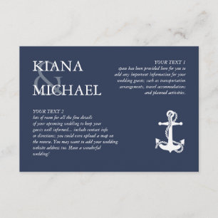 Carte D'accompagnement Blue Wave Ancre Détails du Mariage Wht/Navy ID836