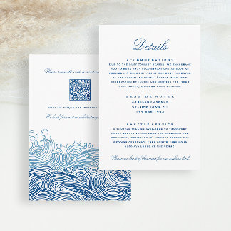 Carte D'accompagnement Blue Waves Détails du Mariage Hotel Info Code QR