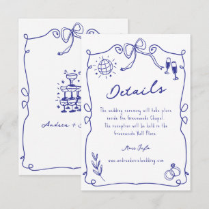 Carte D'accompagnement Blue Whimsical Quirky Main dessinée Détails du Mar