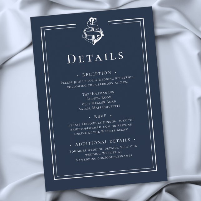 Carte D'accompagnement Blue White Minimal Nautical Anchor Coastal Wedding (Blue White Minimal Nautical Anchor Coastal Wedding Details Enclosure Card)