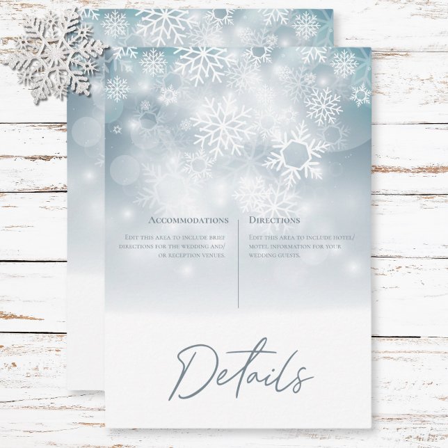 Carte D'accompagnement Blue Winter Snow Modern Mariage Détails (Blue Winter Snow Modern Wedding Details Enclosure Card)