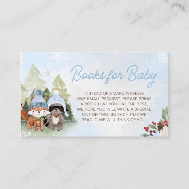 Carte D'accompagnement Blue Winter Woodland Baby showers Livres pour bébé (Devant)
