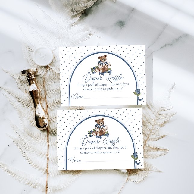 Carte D'accompagnement Blueberry Bear Bébé Garçon Douche Déchets Raffle (Créateur téléchargé)