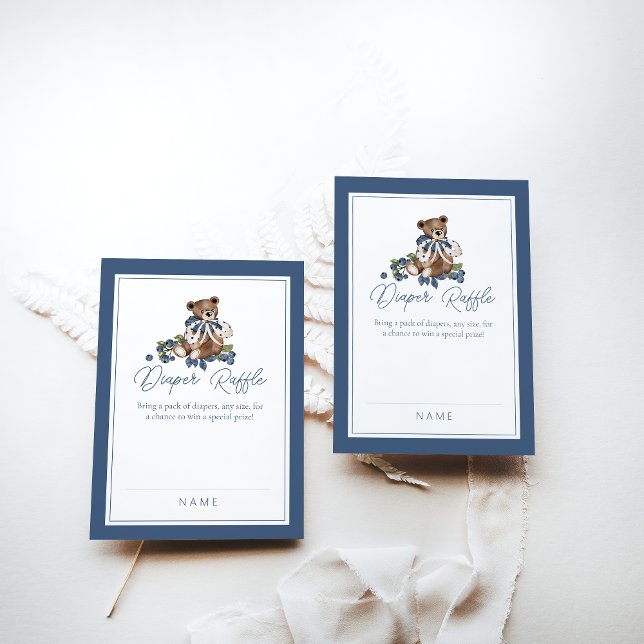 Carte D'accompagnement Blueberry Bear Bébé Garçon Douche Déchets Raffle (Créateur téléchargé)