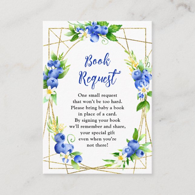 Carte D'accompagnement Blueberry Floral Baby Shower Book Request (Devant)