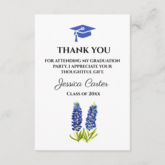 Carte D'accompagnement Bluebonnets Floral Graduation Merci (Devant)