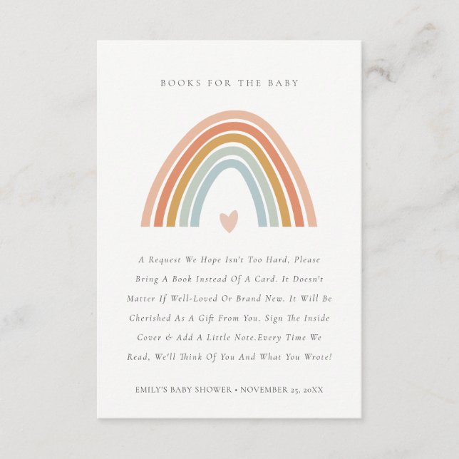 Carte D'accompagnement Blush Blue Heart Rainbow Books Pour Baby shower (Devant)