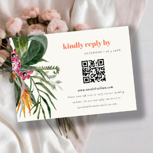 Carte D'accompagnement Blush Boho Tropical Floral Mariage QR Code RSVP