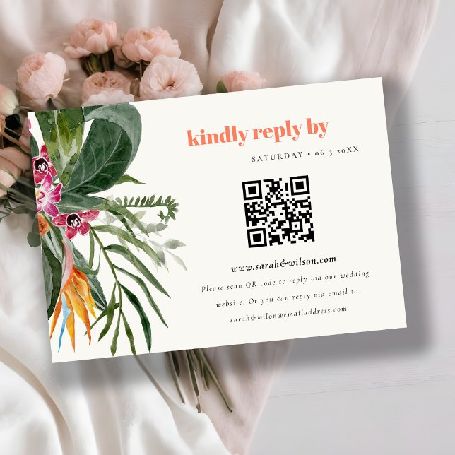 Carte D'accompagnement Blush Boho Tropical Floral Mariage QR Code RSVP (Créateur téléchargé)