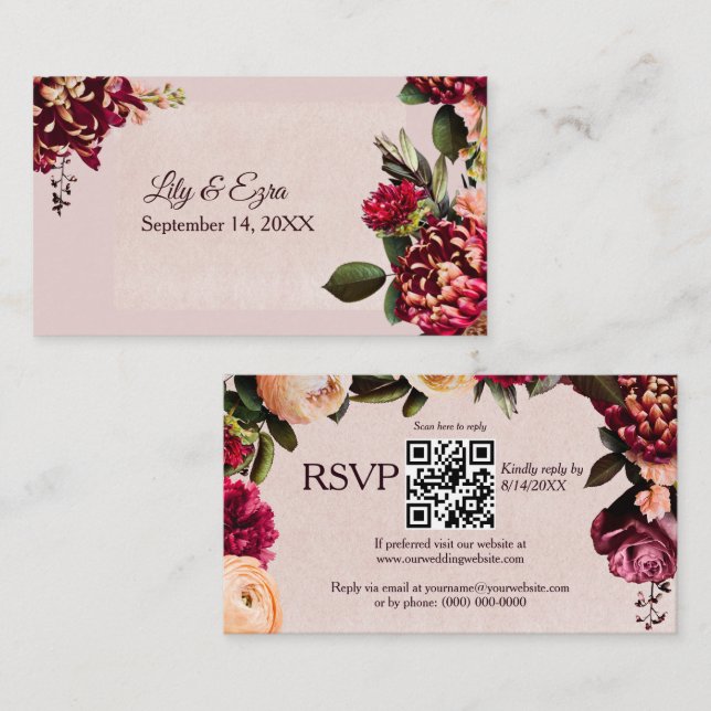 Carte D'accompagnement Blush et Bourgogne RSVP (Devant / Derrière)