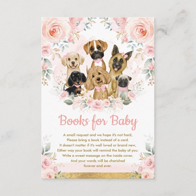 Carte D'accompagnement Blush Floral Chien Chien Livres pour bébé fille Do (Devant)