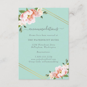 Carte D'accompagnement Blush Floral Gold Mint Green Mariage Hébergement