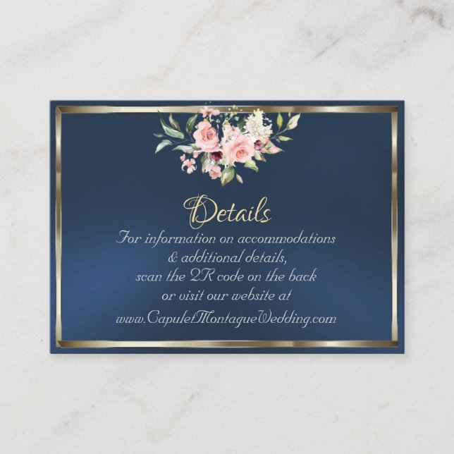 Carte D'accompagnement Blush Floral, QR Code - Blue (Devant)