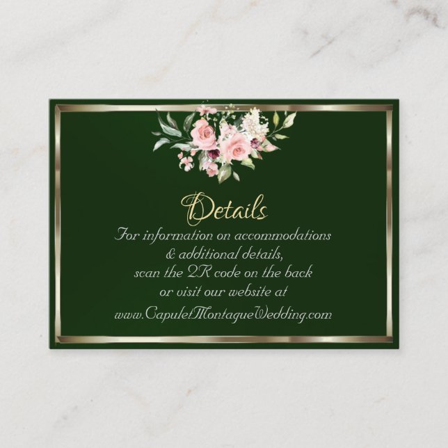 Carte D'accompagnement Blush Floral, QR Code - Emerald (Devant)