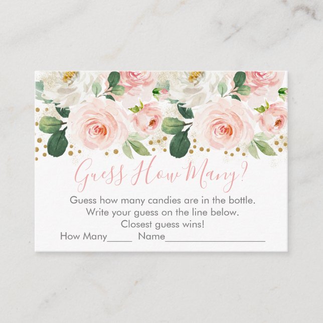 Carte D'accompagnement Blush & Gold Floral Devinez Combien De Jeu De Douc (Devant)