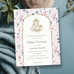 Carte D'accompagnement Blush Gold Floral Ganesh Mariage indien Mehndi