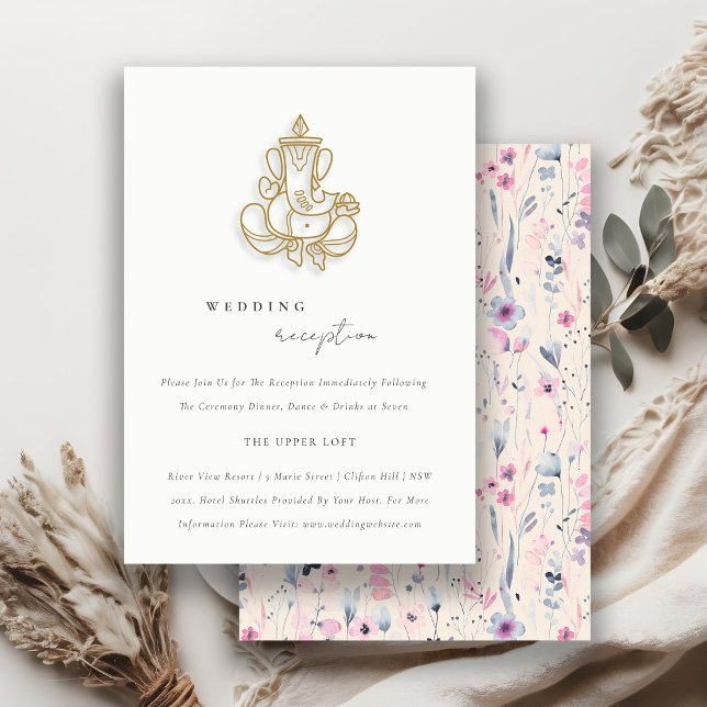 Carte D'accompagnement Blush Gold Floral Ganesh Réception de mariage indi (Créateur téléchargé)