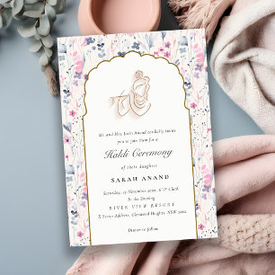 Carte D'accompagnement Blush Gold Floral Krishna Mariage indien Haldi