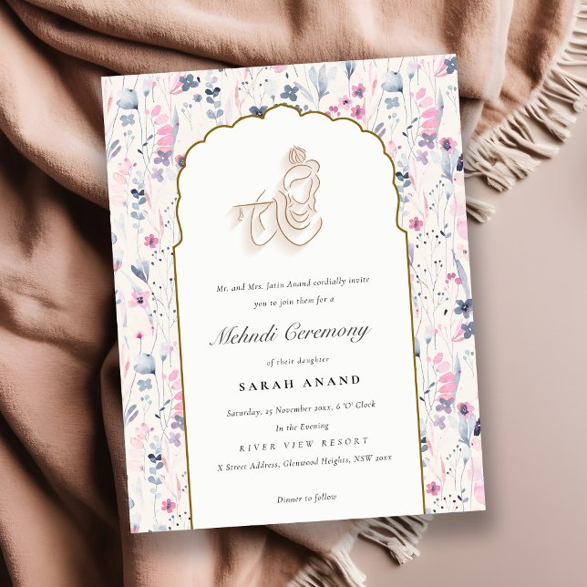 Carte D'accompagnement Blush Gold Floral Krishna Mariage indien Mehndi (Créateur téléchargé)