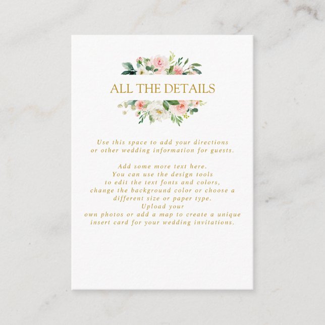 Carte D'accompagnement Blush moderne | Gold MARIAGE tous les détails (Devant)