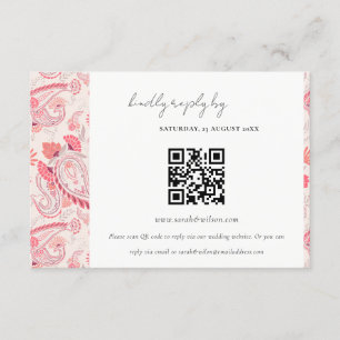 Carte D'accompagnement Blush Paisley Typographie Mariage RSVP QR Code