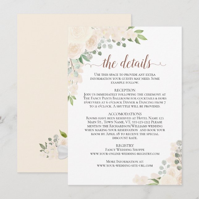 Carte D'accompagnement Blush Peach Rose Rustic Boho Chic Détails du Maria (Devant / Derrière)