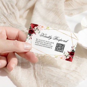 Carte D'accompagnement Blush Pink & Burgundy Rose Mariage QR Code RSVP