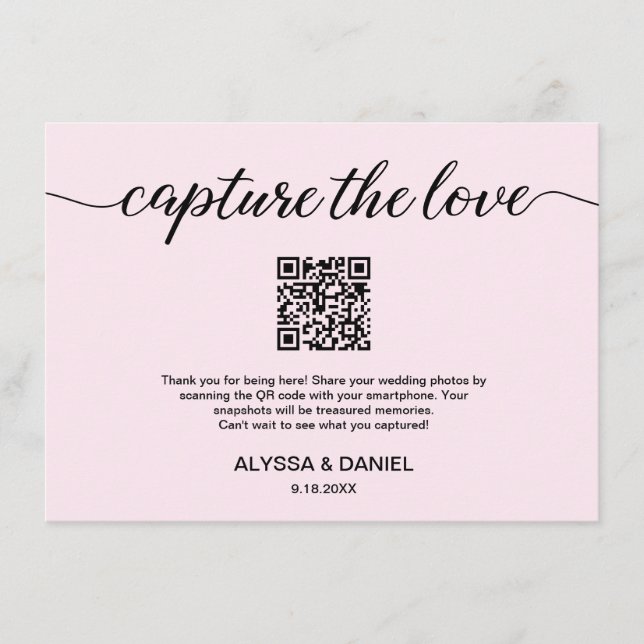 Carte D'accompagnement Blush Pink Capturez l'amour QR code photo mariage (Devant)