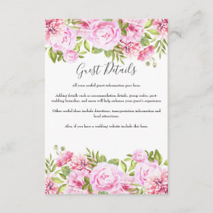 Carte D'accompagnement Blush Pink Floral Informations sur l'invité