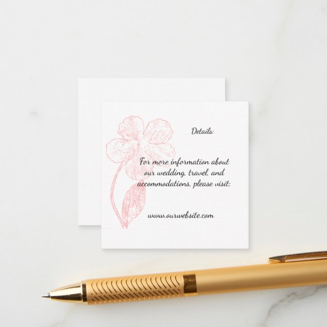 Carte D'accompagnement Blush Pink Floral Line Art Wedding Details (Devant/Arrière en situation)