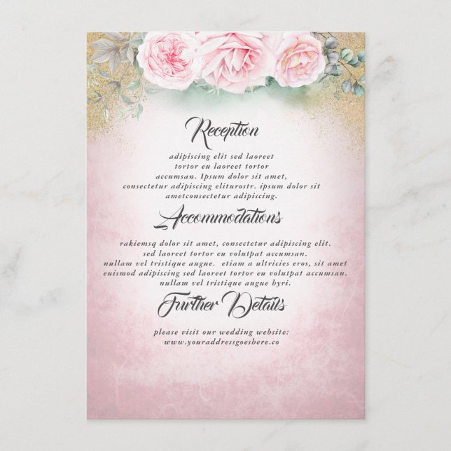 Carte D'accompagnement Blush Pink Floral Mariage Information Invité (Devant)