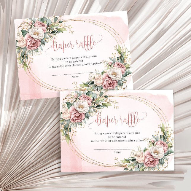 Carte D'accompagnement Blush Pink Flowers Eucalyptus Baby Shower Raffle  (Blush Pink Flowers Eucalyptus Baby Shower Raffle Slip)