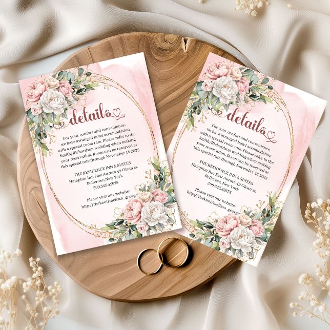 Carte D'accompagnement Blush Pink Flowers Greenery Wedding Details Info  (Blush Pink Flowers Greenery Wedding Details Information

)