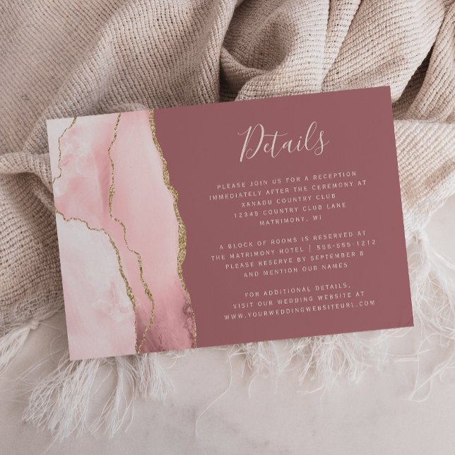 Carte D'accompagnement Blush Pink Gold Agate Dusty Rose Détails sur le Ma (Créateur téléchargé)