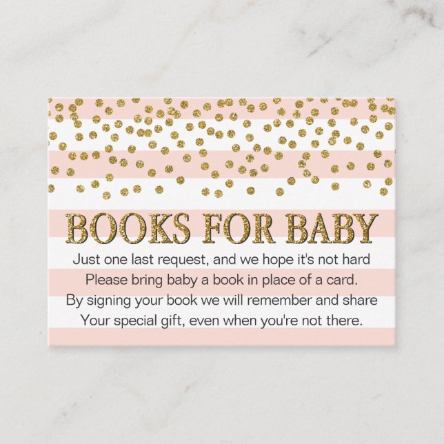 Carte D'accompagnement Blush Pink Gold Livres pour Baby Book Demande Card (Devant)