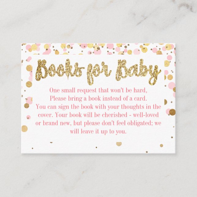 Carte D'accompagnement Blush Pink Gold Parties scintillant Livres Confett (Devant)