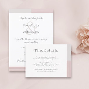 Carte D'accompagnement Blush Pink Grey White Stripes Mariage Hotel Détail